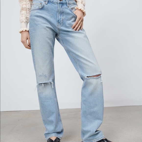 Zara straight distressed high rise full length blue jeans size 4 - Picture 9 of 10